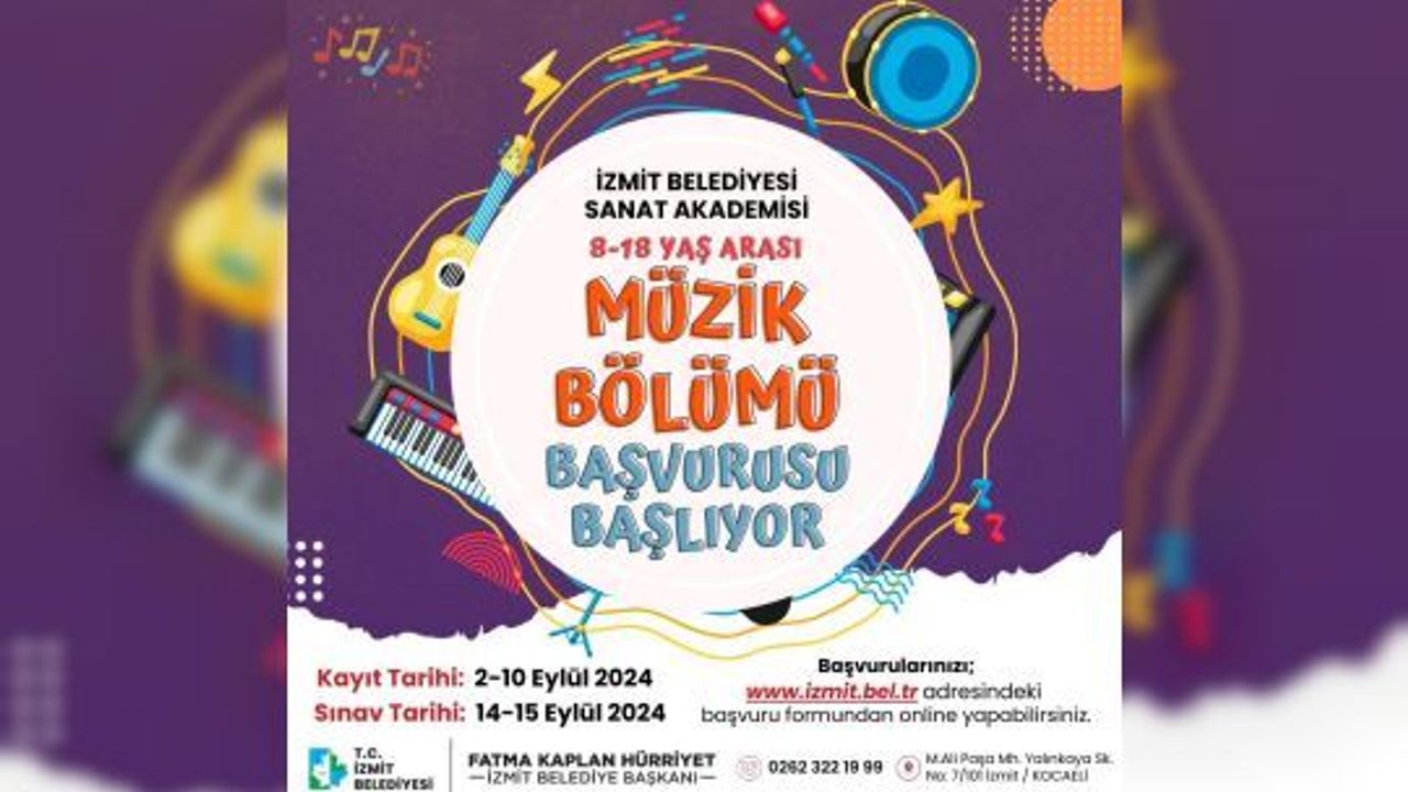 İzmit Belediyesi, Sanat Akademisi'nde, Müzik Bölümü Yetenek Taraması Başvuruları Başladı