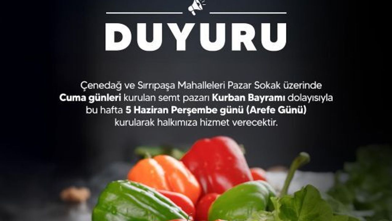 Derince'de Arefe Günü Semt Pazarı Kurulacak