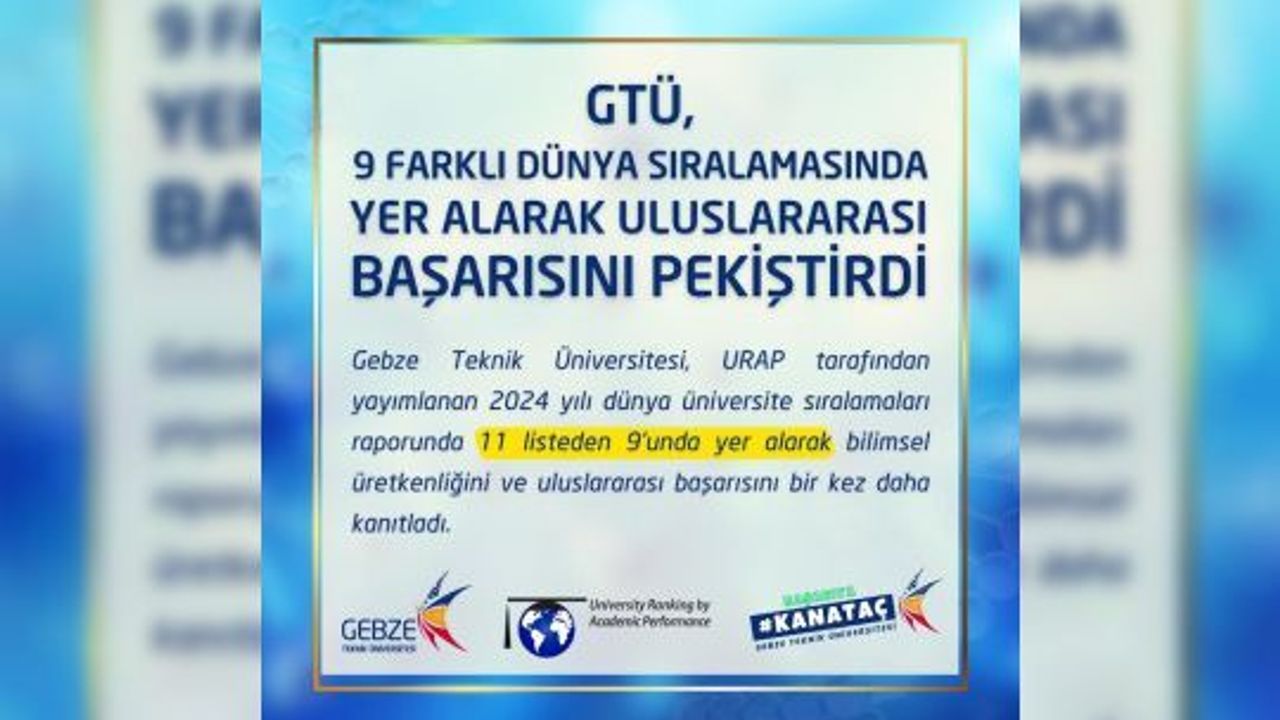 GTÜ 11 farklı dünya üniversitesi sıralamasında 9. sırada yer aldı