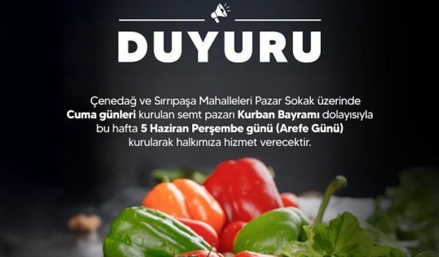 Derince'de Arefe Günü Semt Pazarı Kurulacak