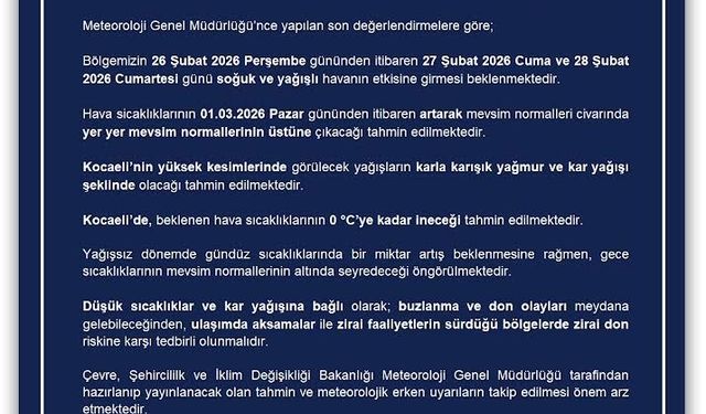 Kocaeli Soğuk ve Yağışlı Havaya Hazırlanıyor