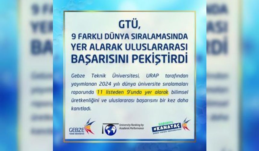 GTÜ 11 farklı dünya üniversitesi sıralamasında 9. sırada yer aldı