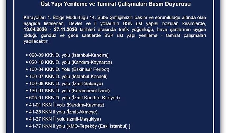 Kocaeli’de Yol Çalışmaları Başlıyor